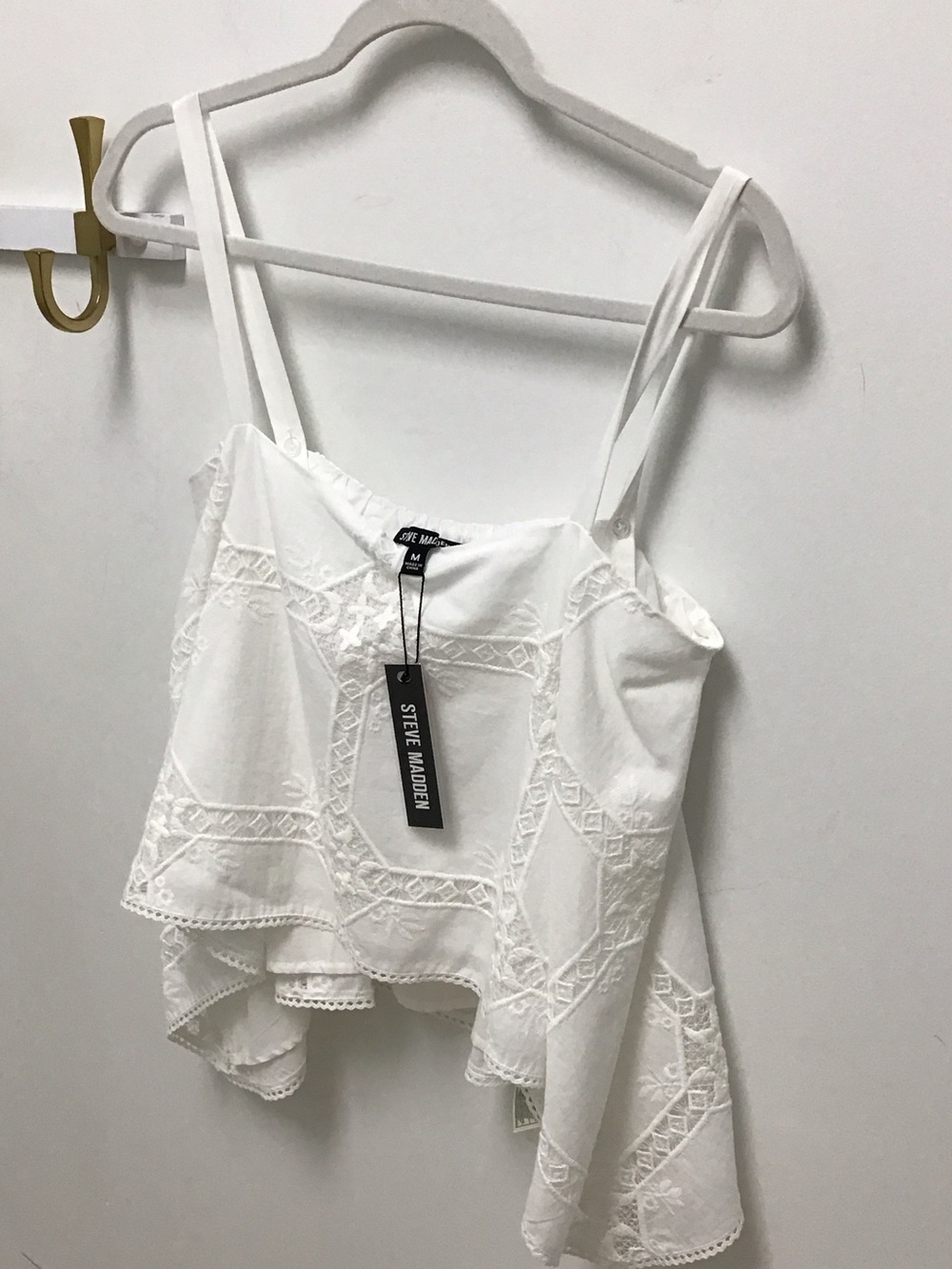 Steve Madden Ainslee eyelet White Lace-Trim Asymmetric Camisole